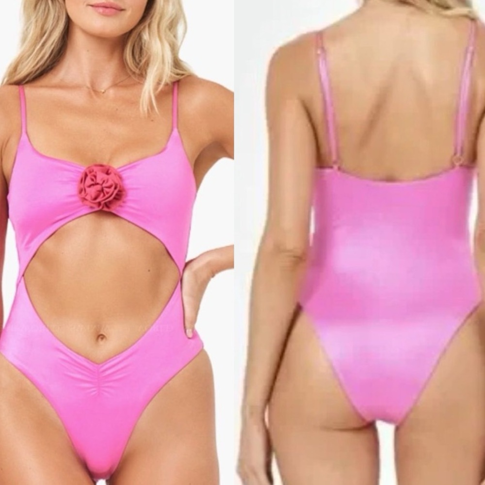 New L*Space Large Pink Rosette Sierra One Piece Cutout Swimsuit Monokini